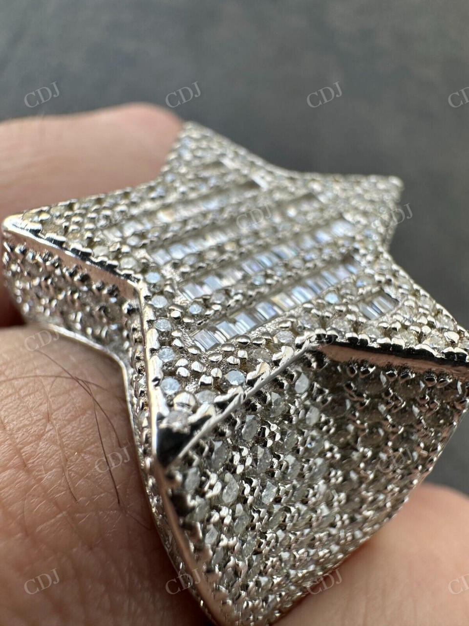 Hip Hop Iced Out Baguette Star Shaped Diamond Ring  customdiamjewel   