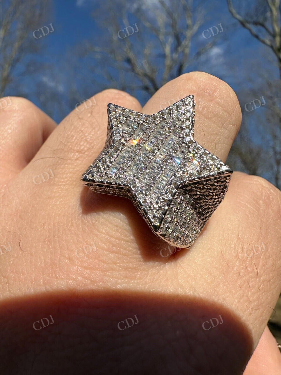 Hip Hop Iced Out Baguette Star Shaped Diamond Ring  customdiamjewel   