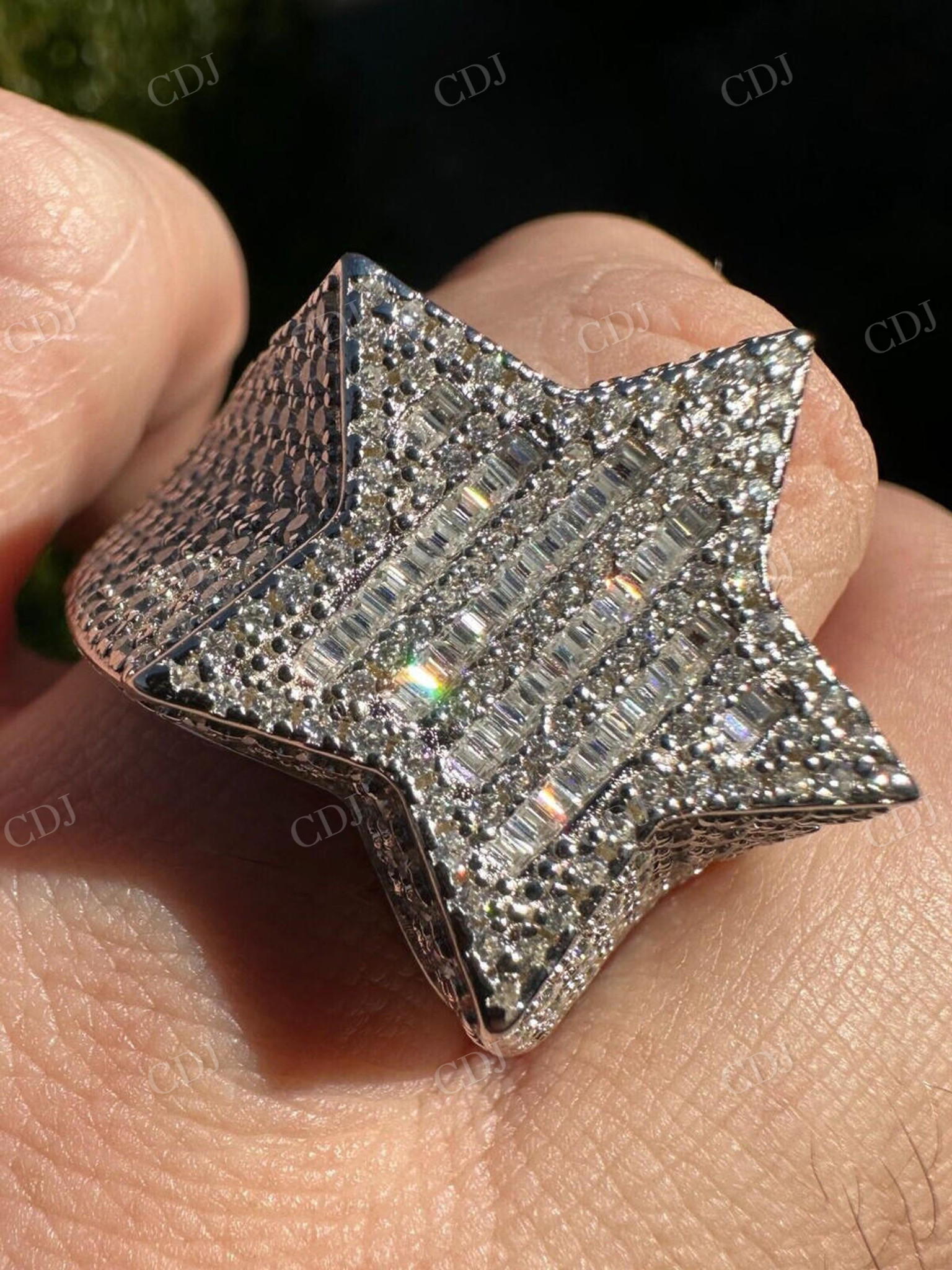 Hip Hop Iced Out Baguette Star Shaped Diamond Ring  customdiamjewel   