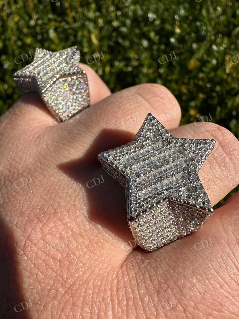 Hip Hop Iced Out Baguette Star Shaped Diamond Ring  customdiamjewel   