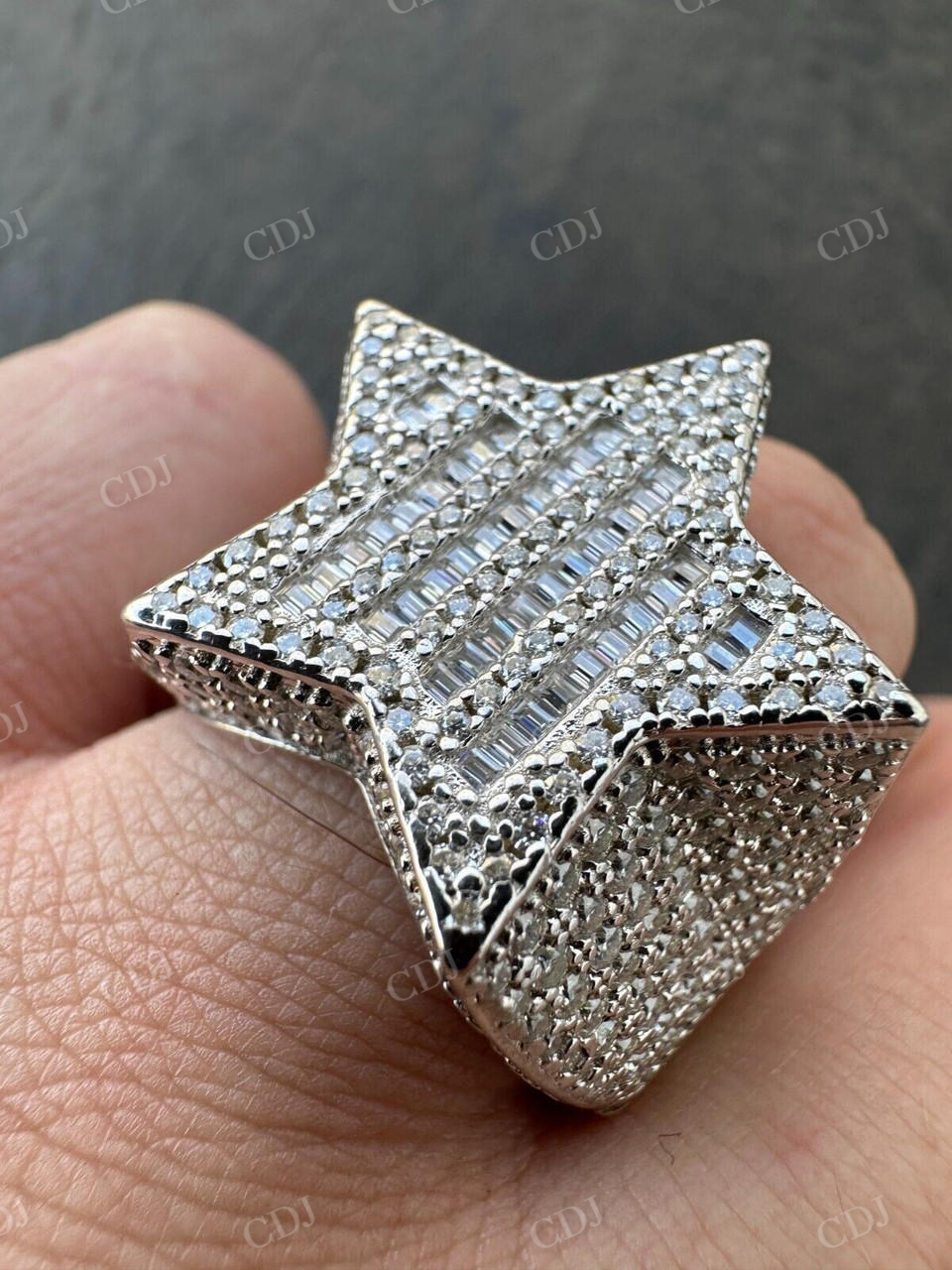 Hip Hop Iced Out Baguette Star Shaped Diamond Ring  customdiamjewel   