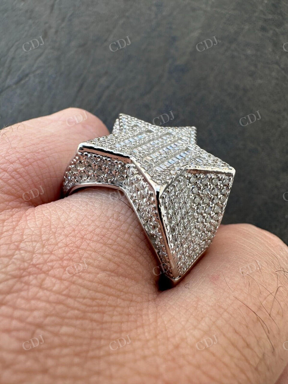 Hip Hop Iced Out Baguette Star Shaped Diamond Ring  customdiamjewel   