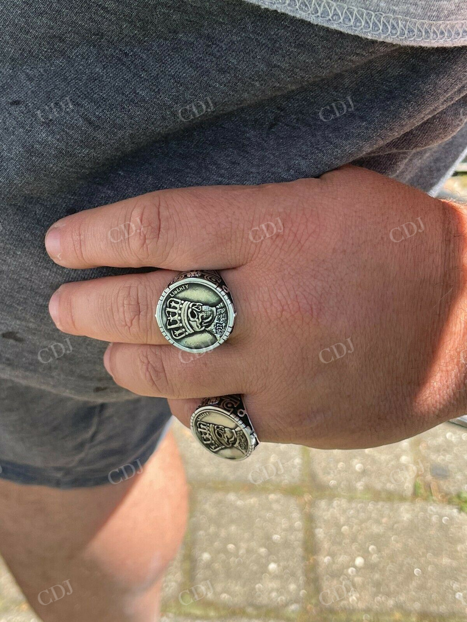 Sterling Silver Death King Skull with Crown Coin Hip Hop Ring  customdiamjewel   