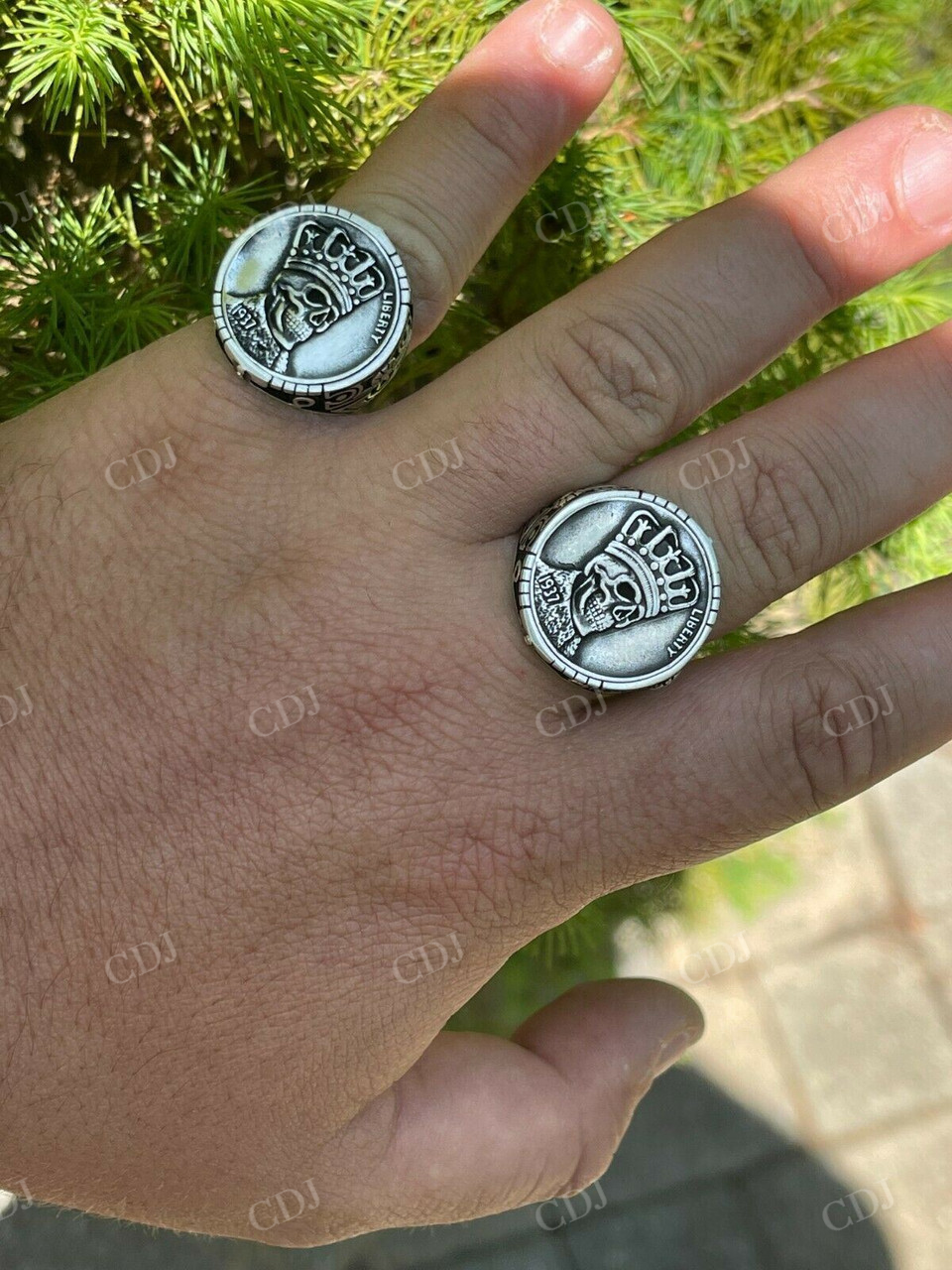 Sterling Silver Death King Skull with Crown Coin Hip Hop Ring  customdiamjewel   