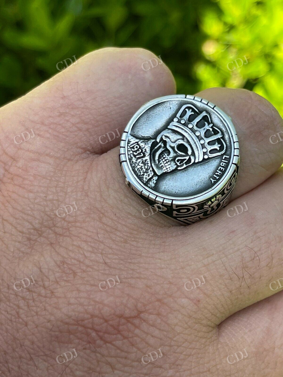 Sterling Silver Death King Skull with Crown Coin Hip Hop Ring  customdiamjewel   