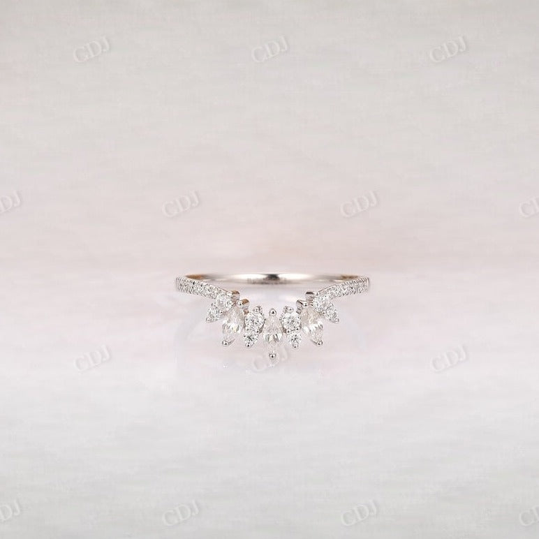 0.28CT Marquise And Round Cut Real Diamond Curved Wedding Band  customdiamjewel 10 KT Solid Gold White Gold VVS-EF