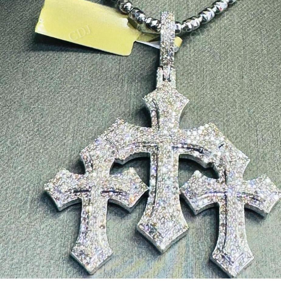 925 Sterling Silver Diamond Three Joint Crosses Pendant hip hop jewelry CustomDiamJewel   