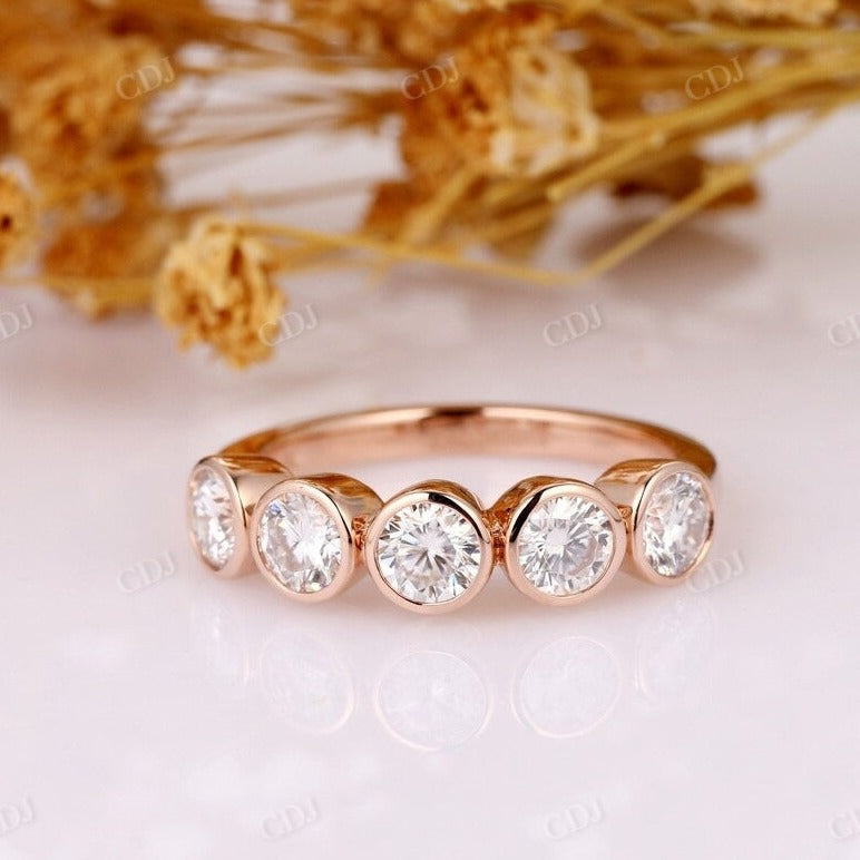 1.45CT Round Cut Natiral Dimaond Bezel Set Wedding Band  customdiamjewel 10 KT Solid Gold Rose Gold VVS-EF