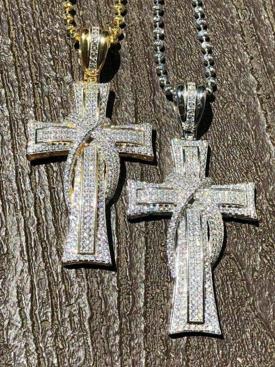 14k Gold Cross Crucifix ICY Diamond Mens Pendant  customdiamjewel   