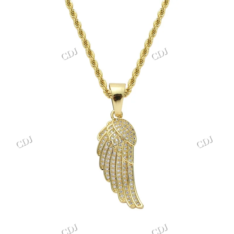 Trendy Iced Out Solid Gold Feather Hip Hop Pendant hip hop jewelry CustomDiamJewel