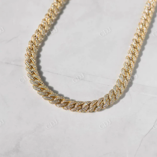 Round Diamond Yellow Gold Cuban Chain Necklace  customdiamjewel   