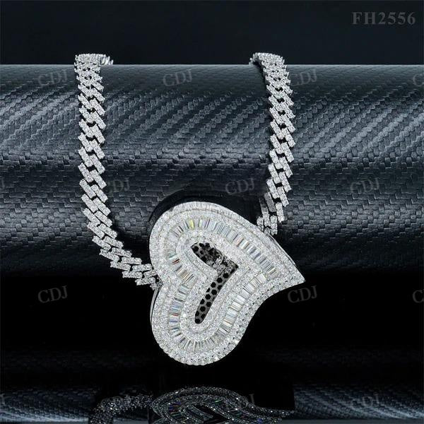 Iced Out Baguette Diamond Heart Shaped Pendant  customdiamjewel   