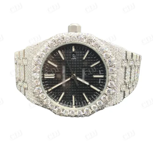 Iced Out Moissanite Watch White Gold Plated Diamond Watch Automatic Movement Custom Hip Hop Watches  customdiamjewel   