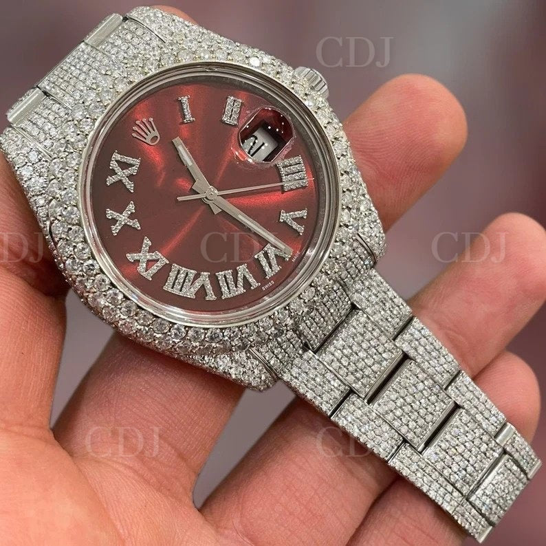 Men's Hip Hop Fully Iced Out Natural Diamond Mechanical Watch Fashion Personality New 2023 Men Watches Ice Arabic Dial Watches  customdiamjewel   