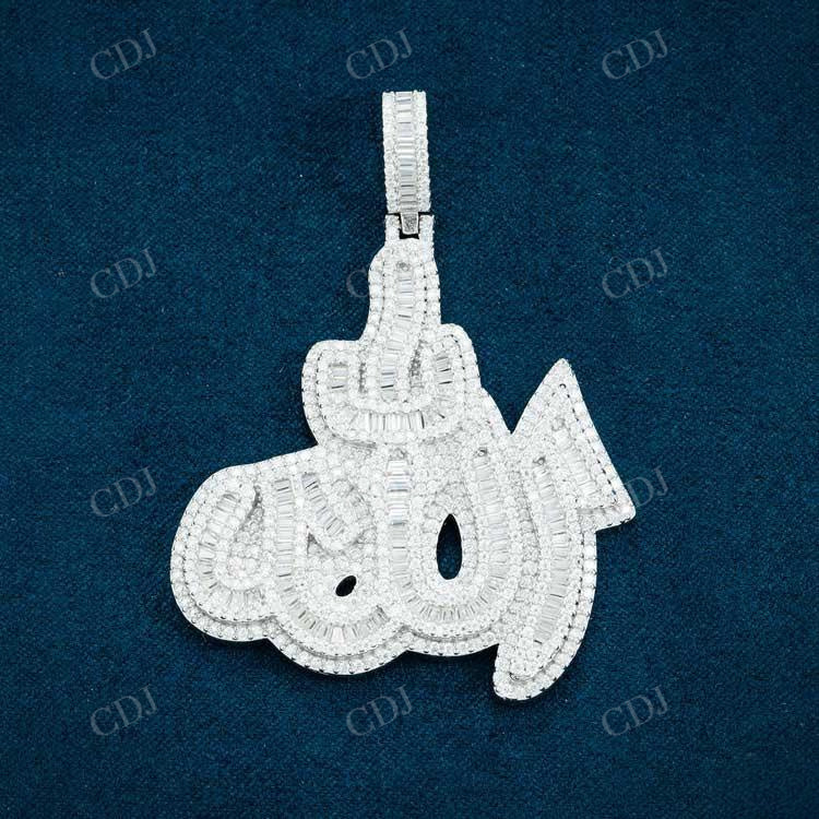 Baguette And Round Cut Diamond Allah Pendant  customdiamjewel   