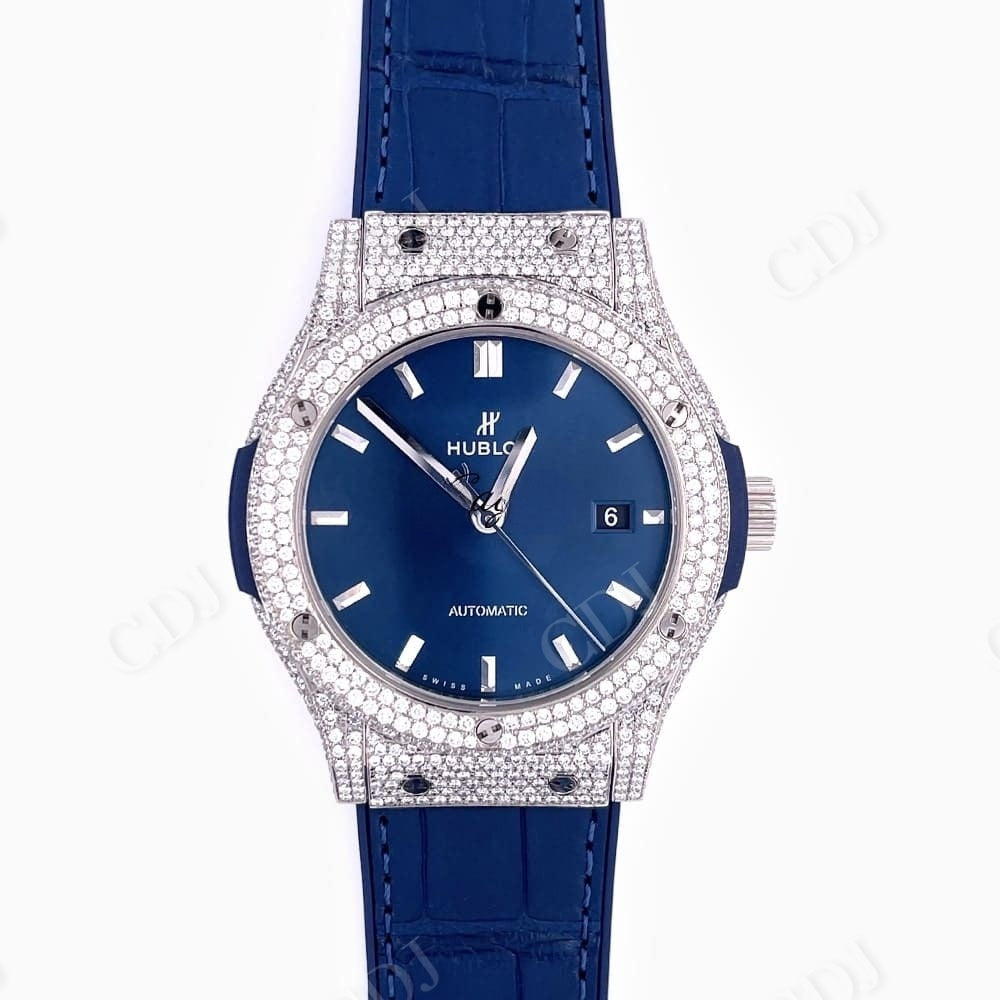 Blue Dial Hublot Custom Pave Diamond Set Watch  customdiamjewel   