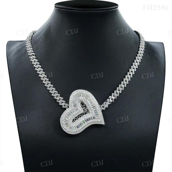 Iced Out Baguette Diamond Heart Shaped Pendant  customdiamjewel   