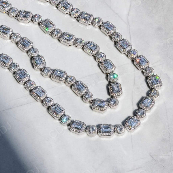 White Gold Emerald Diamond Halo Tennis Chain Necklace  customdiamjewel   