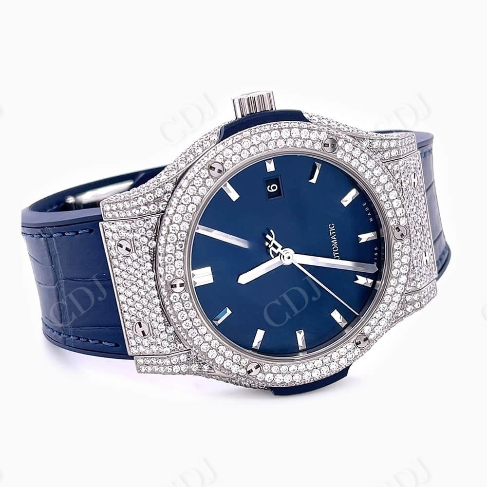 Blue Dial Hublot Custom Pave Diamond Set Watch  customdiamjewel   