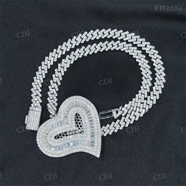 Iced Out Baguette Diamond Heart Shaped Pendant  customdiamjewel   