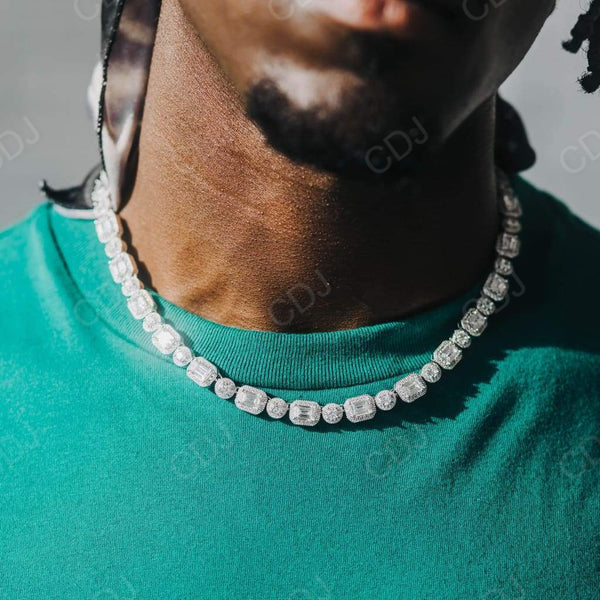 White Gold Emerald Diamond Halo Tennis Chain Necklace  customdiamjewel   