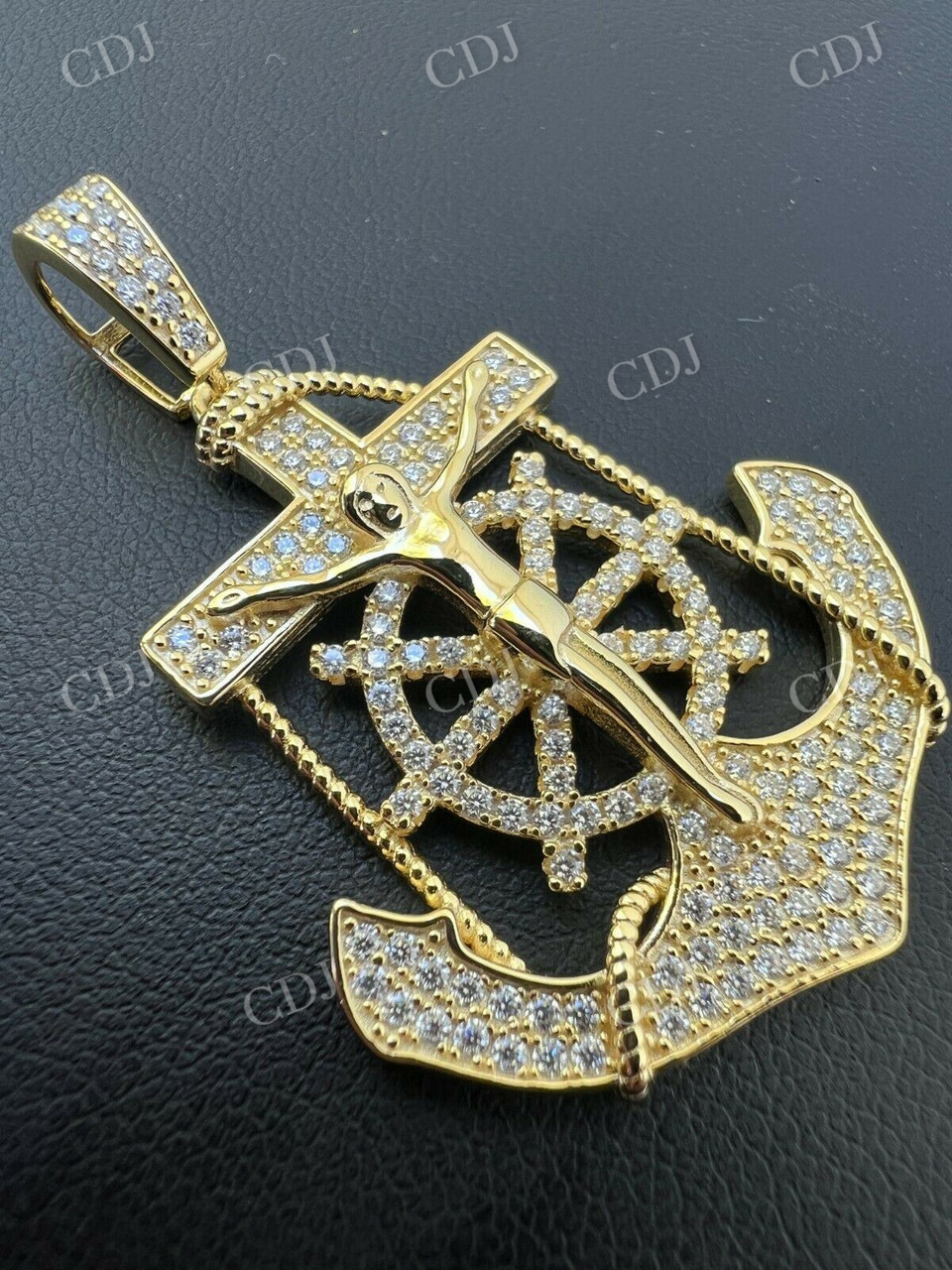 Gold Iced Jesus Anchor Crucifix Pendant  customdiamjewel   