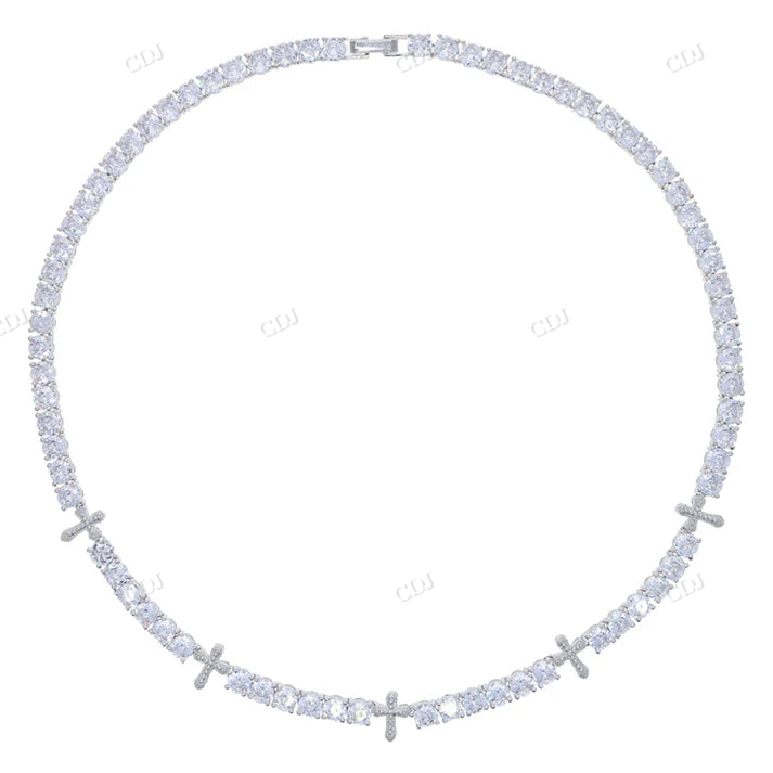 4mm Diamond Cross Stationed Tennis Chain hip hop jewelry CustomDiamJewel