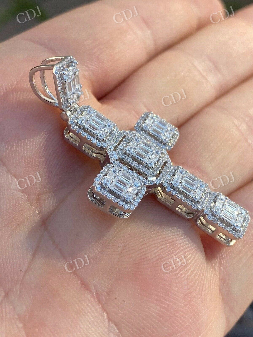 Baguette Diamond Iced Cross Hip Hop Pendant  customdiamjewel   