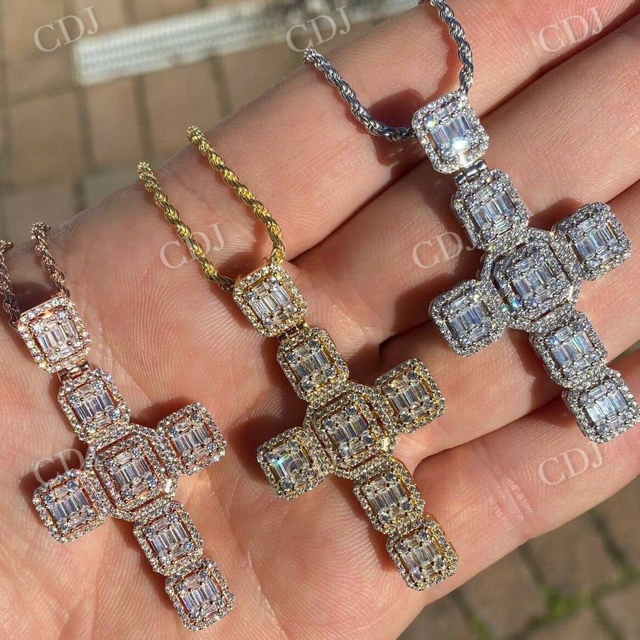 Baguette Diamond Iced Cross Hip Hop Pendant  customdiamjewel   