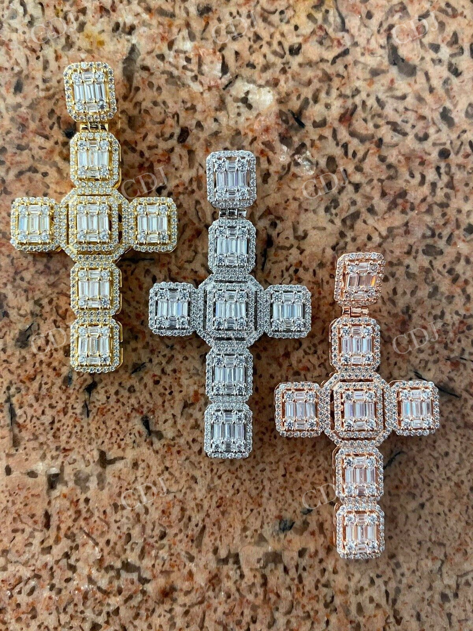 Baguette Diamond Iced Cross Hip Hop Pendant  customdiamjewel   