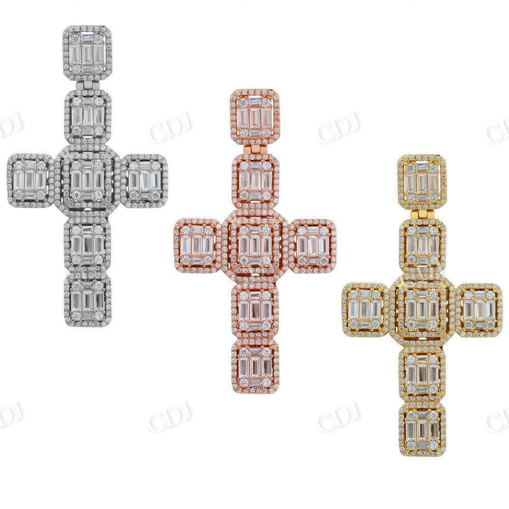 Baguette Diamond Iced Cross Hip Hop Pendant  customdiamjewel   