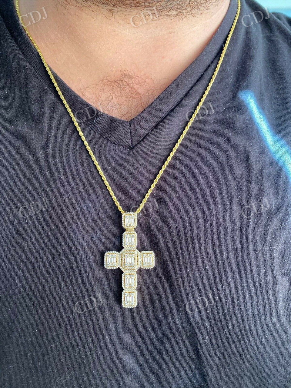 Baguette Diamond Iced Cross Hip Hop Pendant  customdiamjewel   