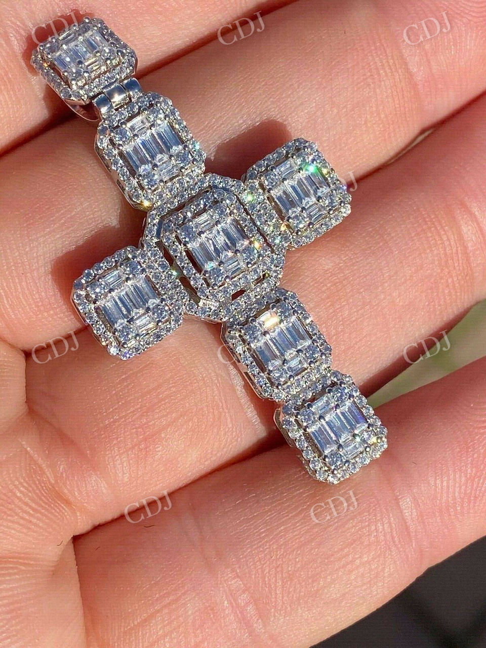 Baguette Diamond Iced Cross Hip Hop Pendant  customdiamjewel   