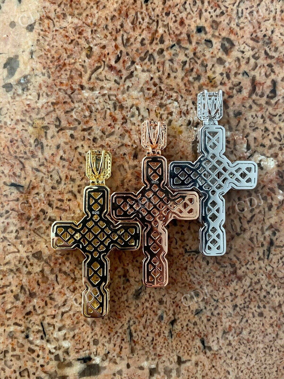 Baguette Diamond Iced Cross Hip Hop Pendant  customdiamjewel   