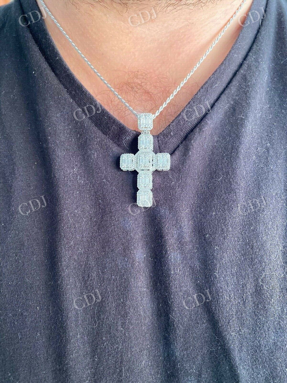 Baguette Diamond Iced Cross Hip Hop Pendant  customdiamjewel   