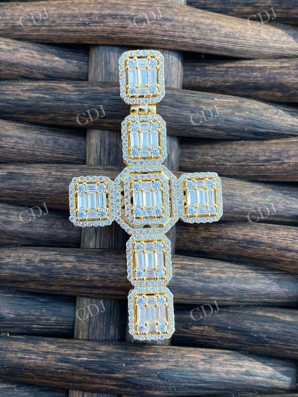 Baguette Diamond Iced Cross Hip Hop Pendant  customdiamjewel   