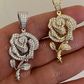 Ladies Solid Gold Rose Flower Iced Hip Hop Pendant  customdiamjewel   