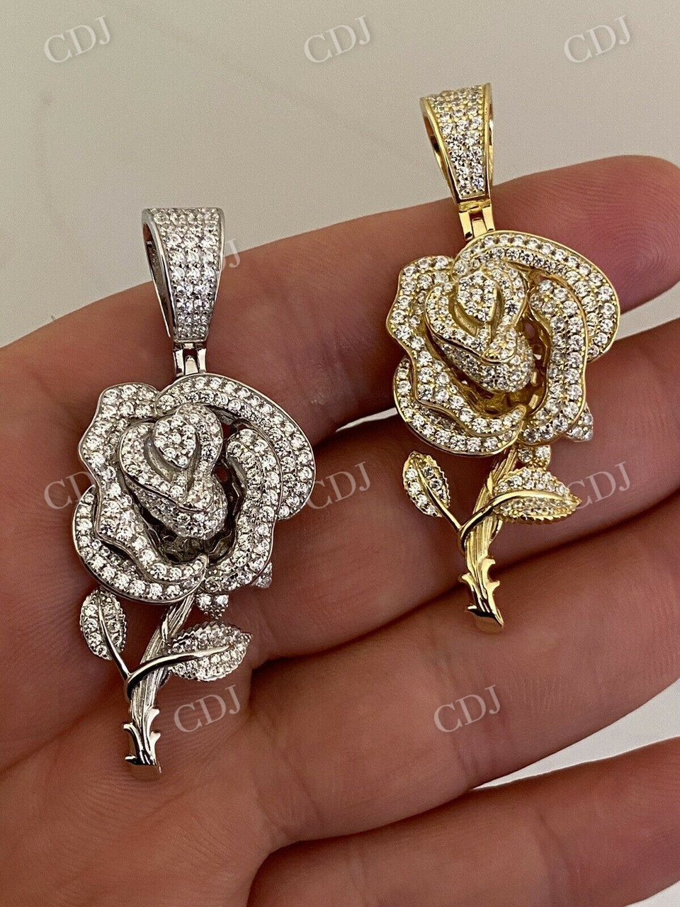 Ladies Solid Gold Rose Flower Iced Hip Hop Pendant  customdiamjewel   