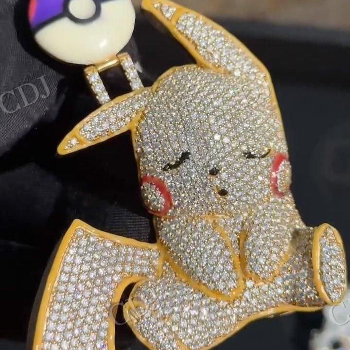 10K Gold Moissanite Diamond Pikachu Pendant hip hop jewelry customdiamjewel   