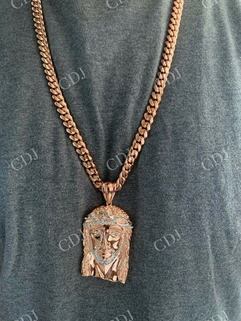 14k Rose Gold Finish Jesus Piece ITALY Pendant  customdiamjewel   