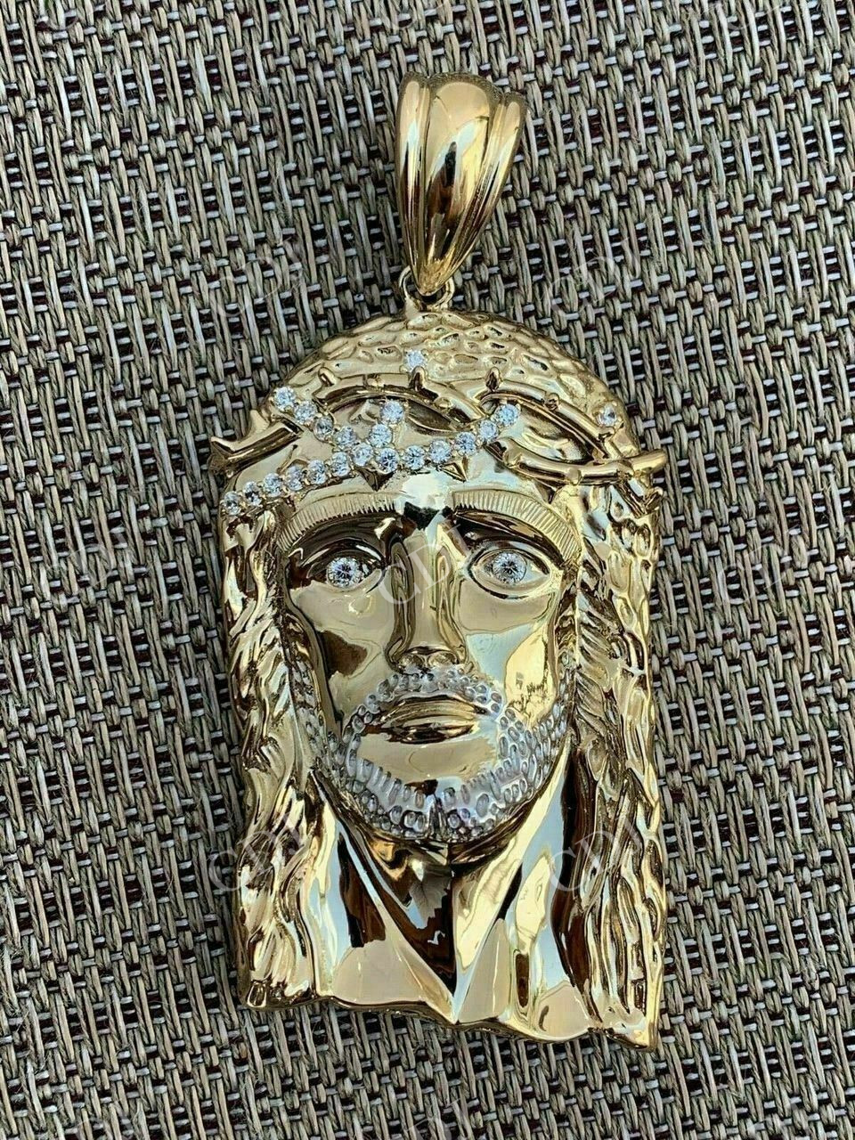 14K Gold Round Diamond Jesus Piece Pendant  customdiamjewel   