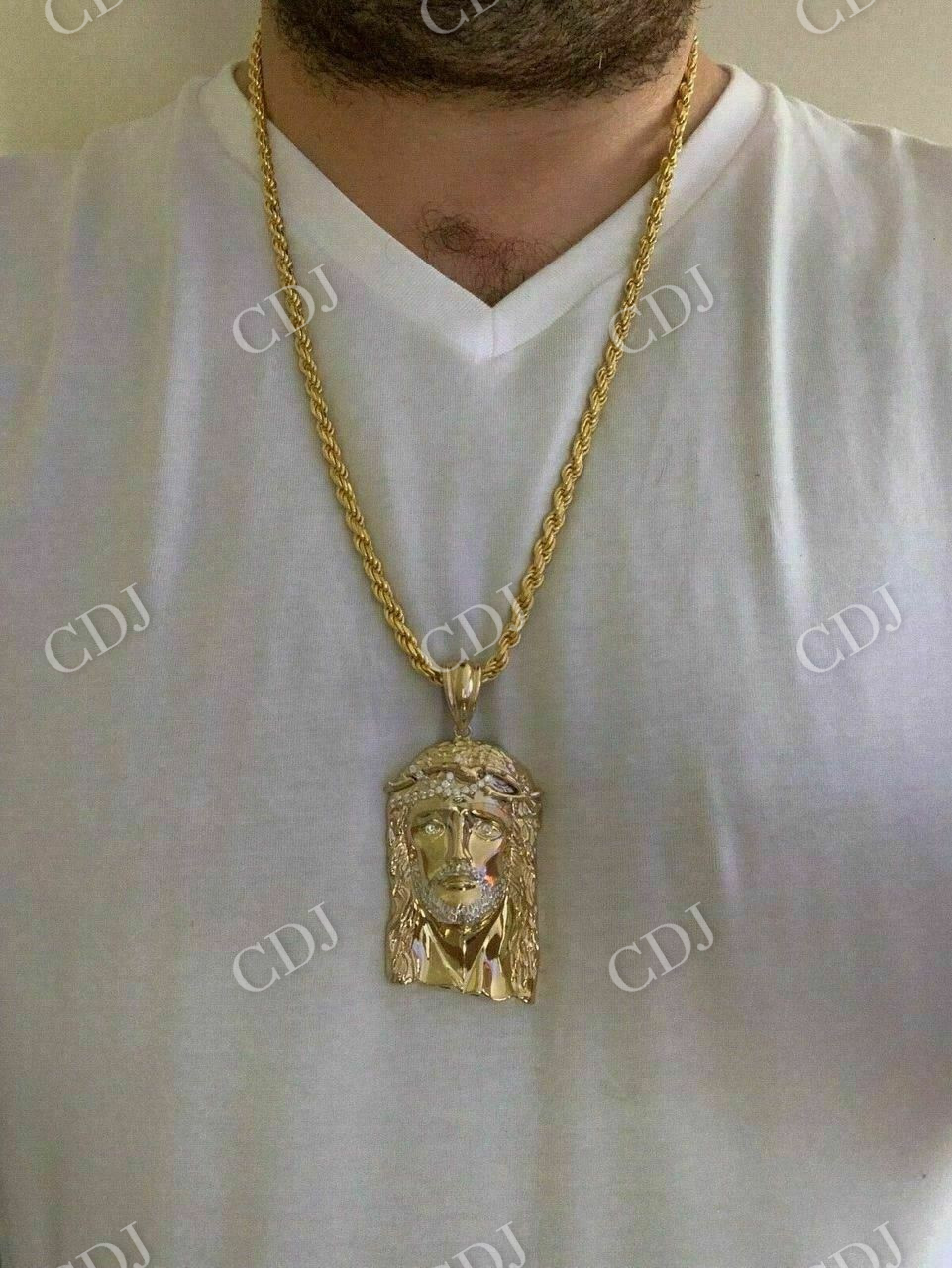 14K Gold Round Diamond Jesus Piece Pendant  customdiamjewel   