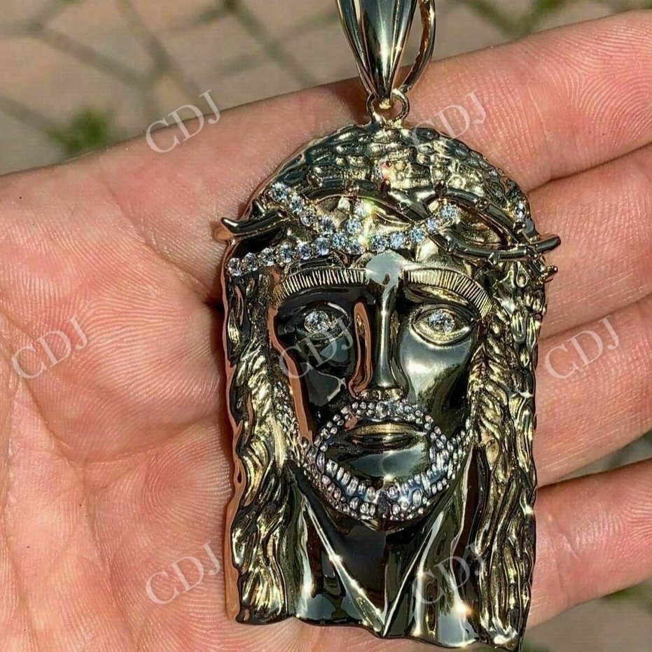 14K Gold Round Diamond Jesus Piece Pendant  customdiamjewel   