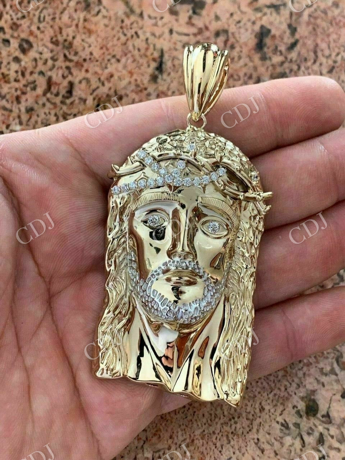 14K Gold Round Diamond Jesus Piece Pendant  customdiamjewel   