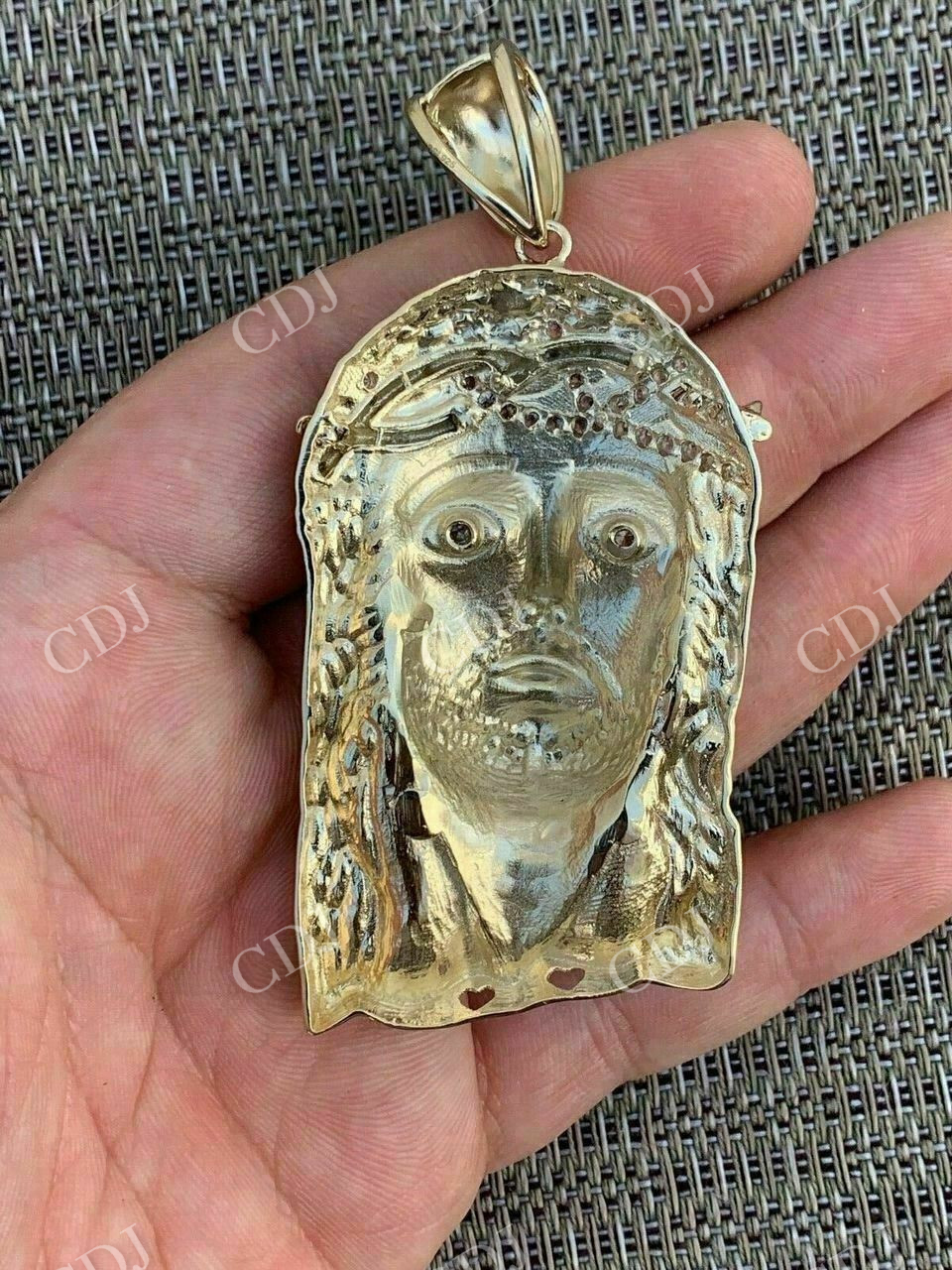 14K Gold Round Diamond Jesus Piece Pendant  customdiamjewel   