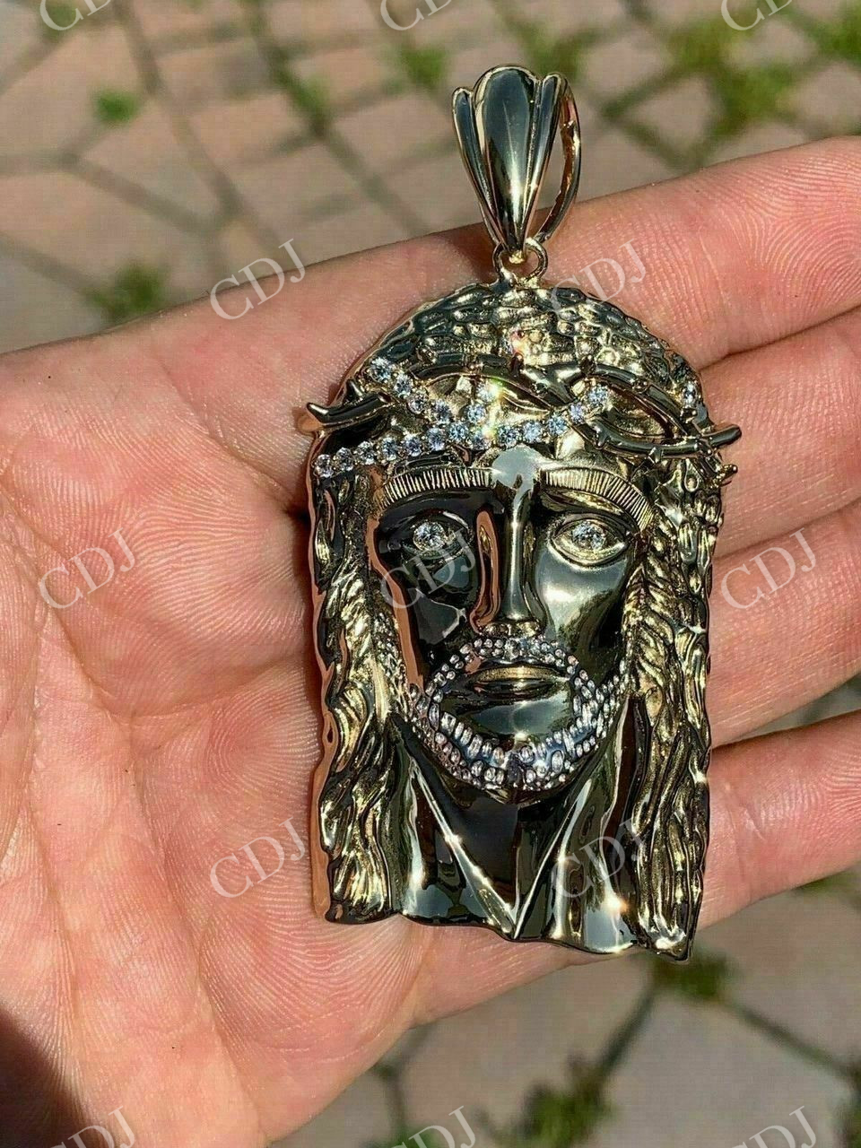 14K Gold Round Diamond Jesus Piece Pendant  customdiamjewel   