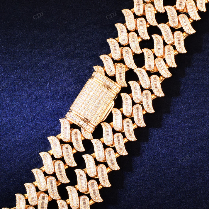 18mm Baguette diamond Two-Tone Gold Spiked Cuban Chain hip hop jewelry CustomDiamJewel