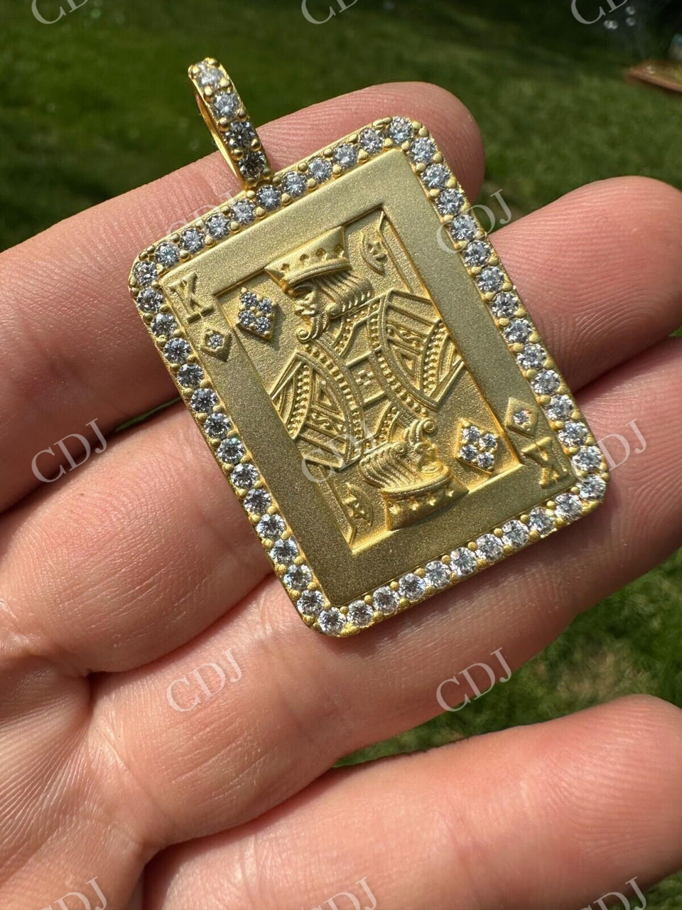 Lucky King Of Diamonds Iced Poker Card Pendant  customdiamjewel   