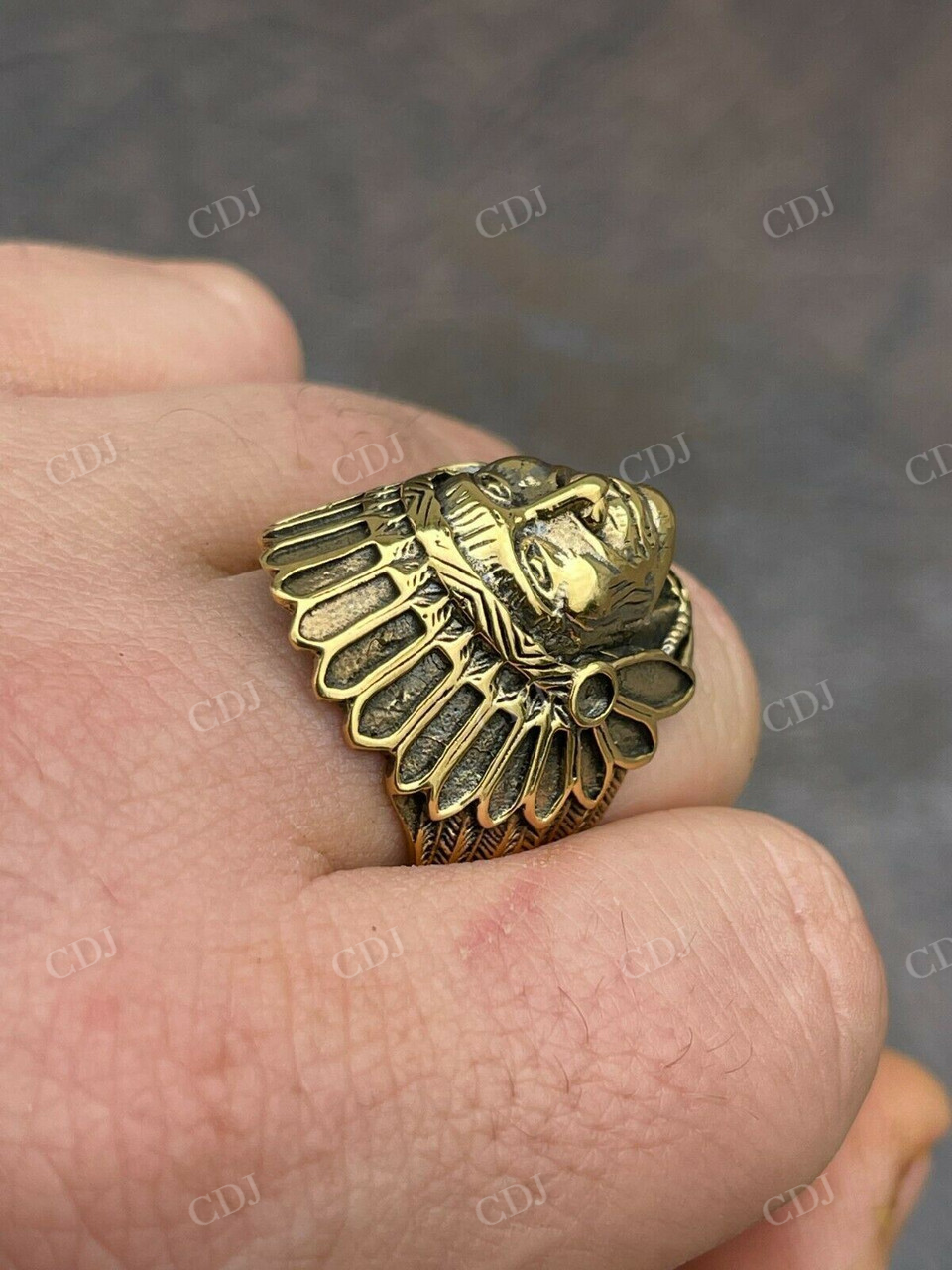 18K Gold Indian Head Chief Hip Hop Ring  customdiamjewel   