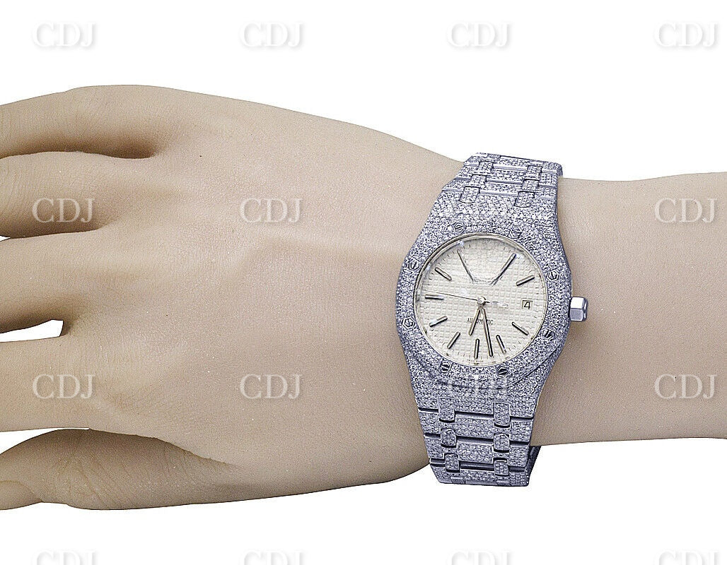 VVS Moissanite Diamond Watch AP 39MM Stainless Steel Silver Tone Dial Diamond Watch 25.75 CTW (Approx)  customdiamjewel   
